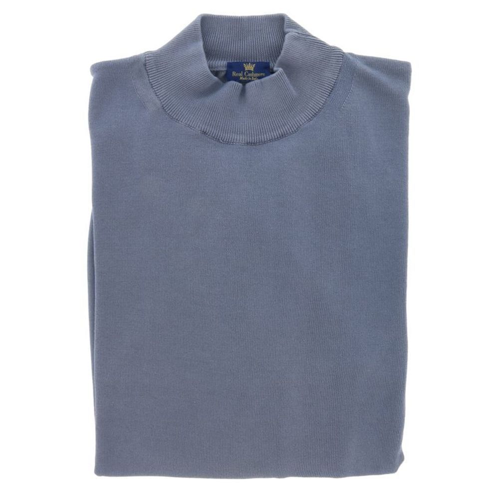 Cotton-Modal Blend Mock Neck Big Mens Indigo Sweater by Real Cashmere
